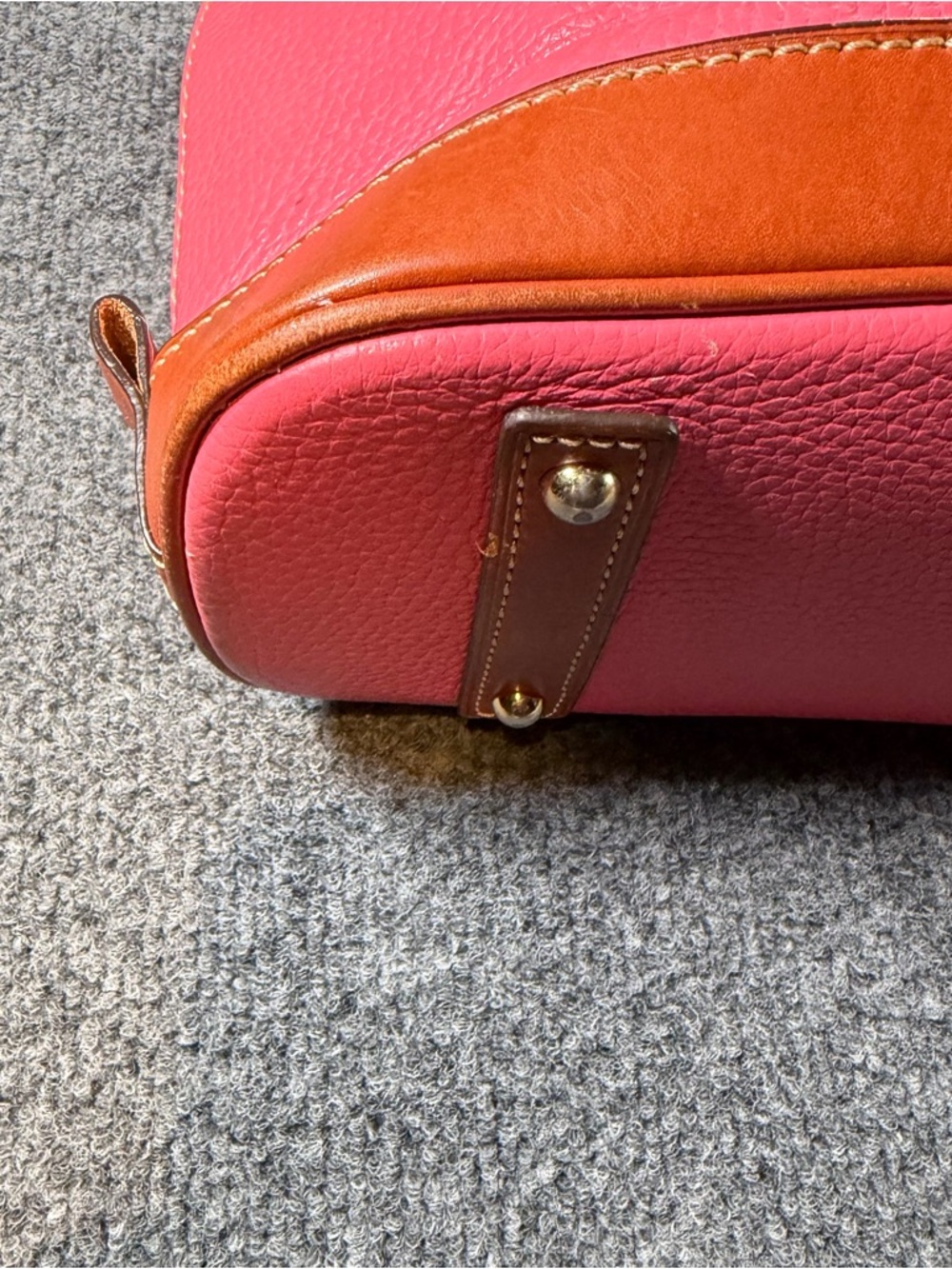 Dooney & Bourke Hot Pink Leather Satchel with Brown Trim - Picture 3 of 13